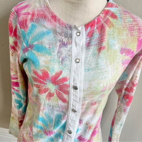 Fresh Produce Long Sleeve Shirt Size XS Pearl Snap Pastel Colorful Floral Print - Picture 7 of 7